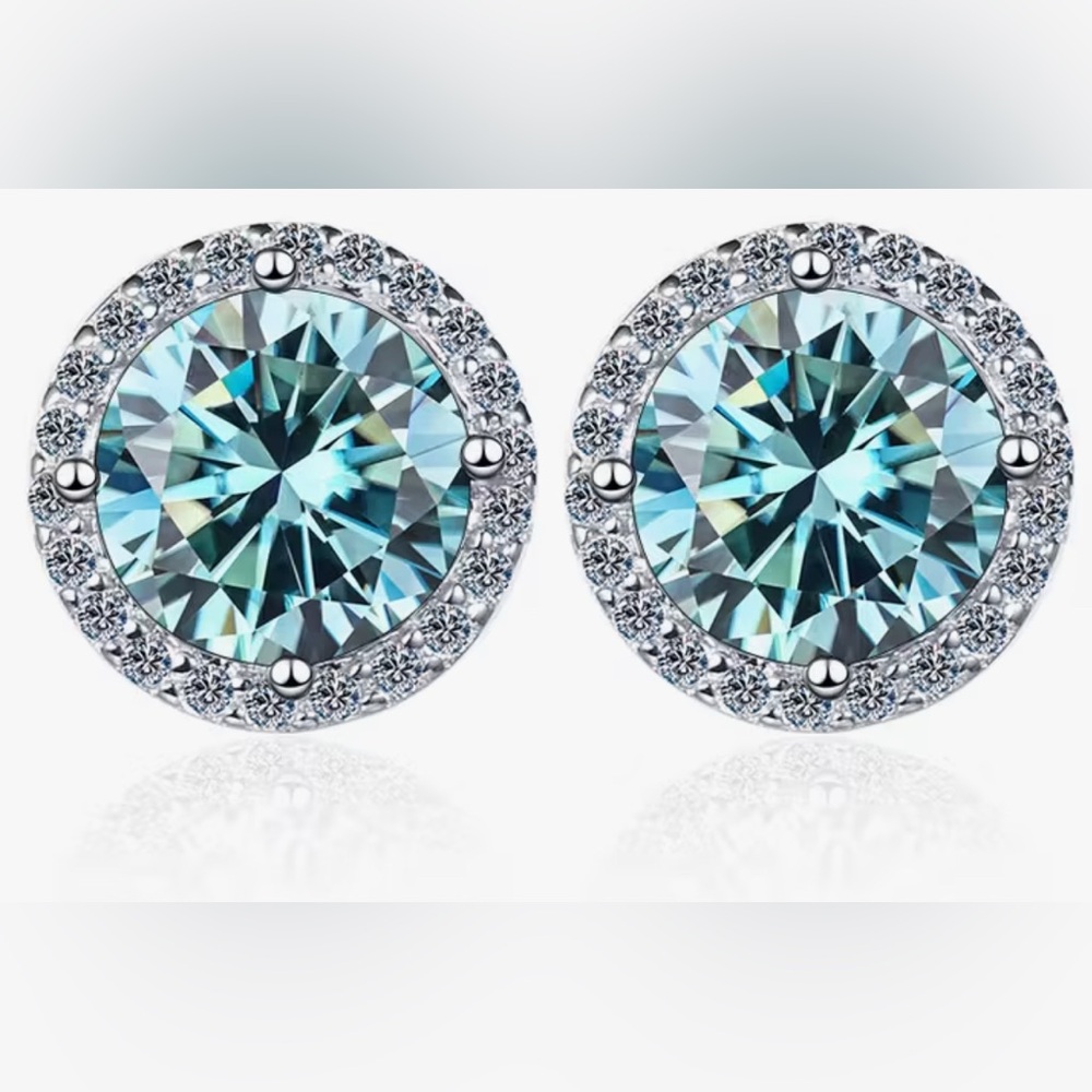 Elegant Silver and Blue Moissanite Stud Earrings